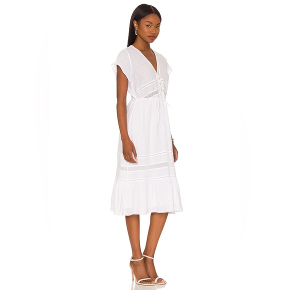 Rails Dresses & Skirts - Rails White Kiki Midi Dress Linen Blend V-Neck Button Front Boho Clean Summer